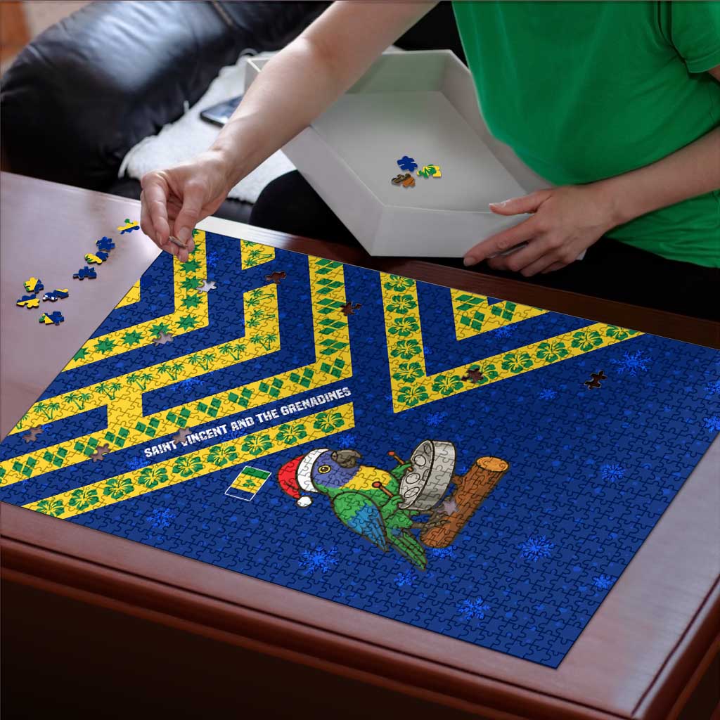 Saint Vincent and the Grenadines Christmas Puzzle with Parrot Playing Steelpan and Tropical Pattern Design - Wonder Print Shop