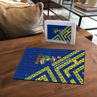 Saint Vincent and the Grenadines Christmas Puzzle with Parrot Playing Steelpan and Tropical Pattern Design - Wonder Print Shop