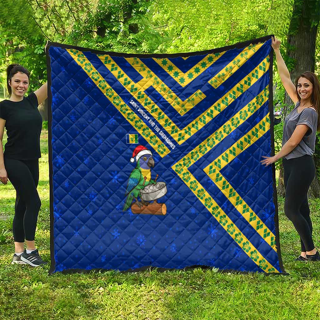 Saint Vincent and the Grenadines Christmas Quilt with Parrot Playing Steelpan and Tropical Pattern Design - Wonder Print Shop