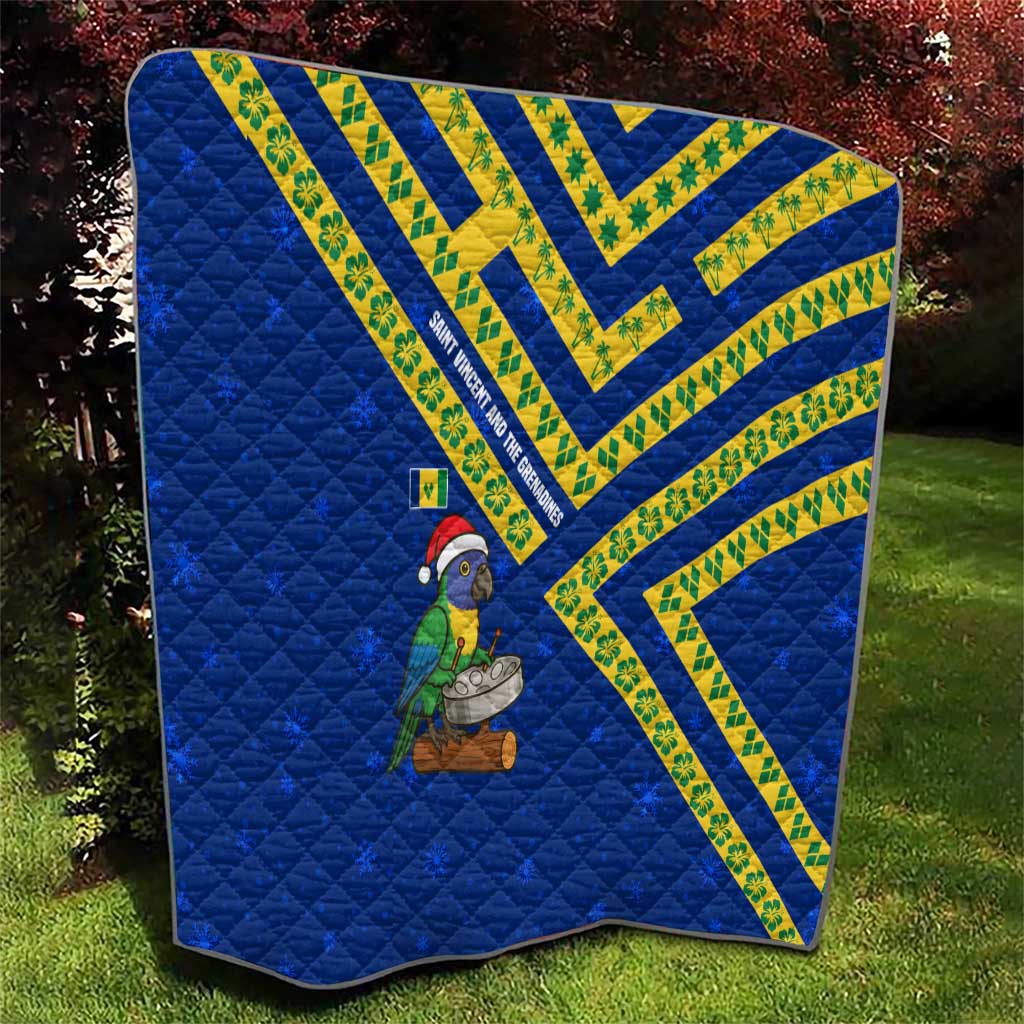 Saint Vincent and the Grenadines Christmas Quilt with Parrot Playing Steelpan and Tropical Pattern Design - Wonder Print Shop