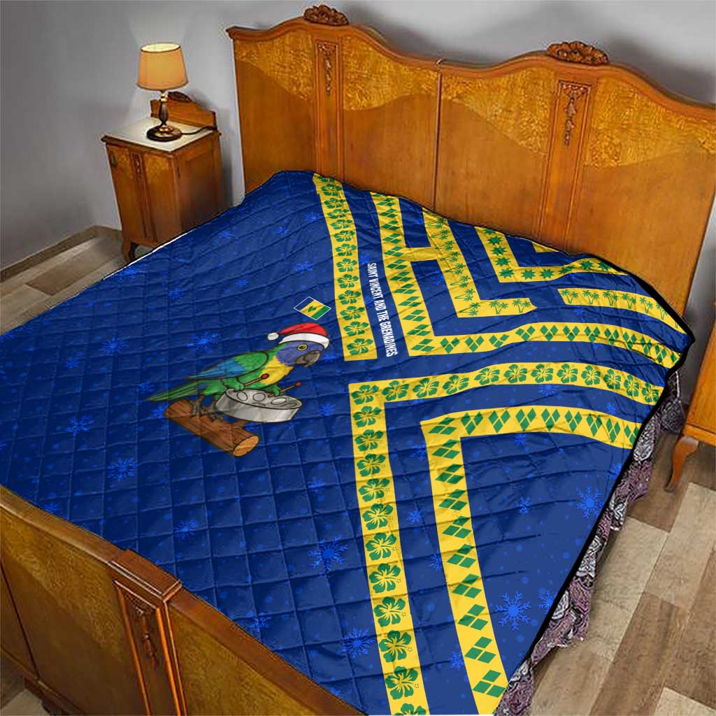 Saint Vincent and the Grenadines Christmas Quilt with Parrot Playing Steelpan and Tropical Pattern Design - Wonder Print Shop
