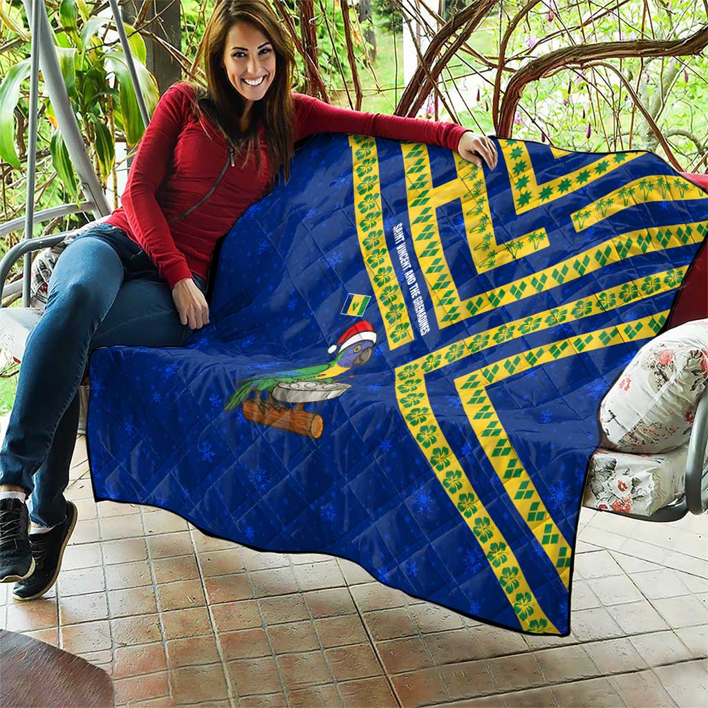 Saint Vincent and the Grenadines Christmas Quilt with Parrot Playing Steelpan and Tropical Pattern Design - Wonder Print Shop