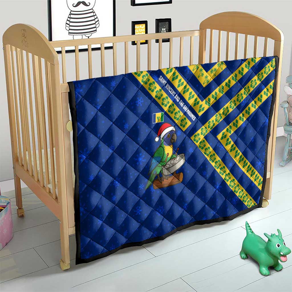 Saint Vincent and the Grenadines Christmas Quilt with Parrot Playing Steelpan and Tropical Pattern Design - Wonder Print Shop