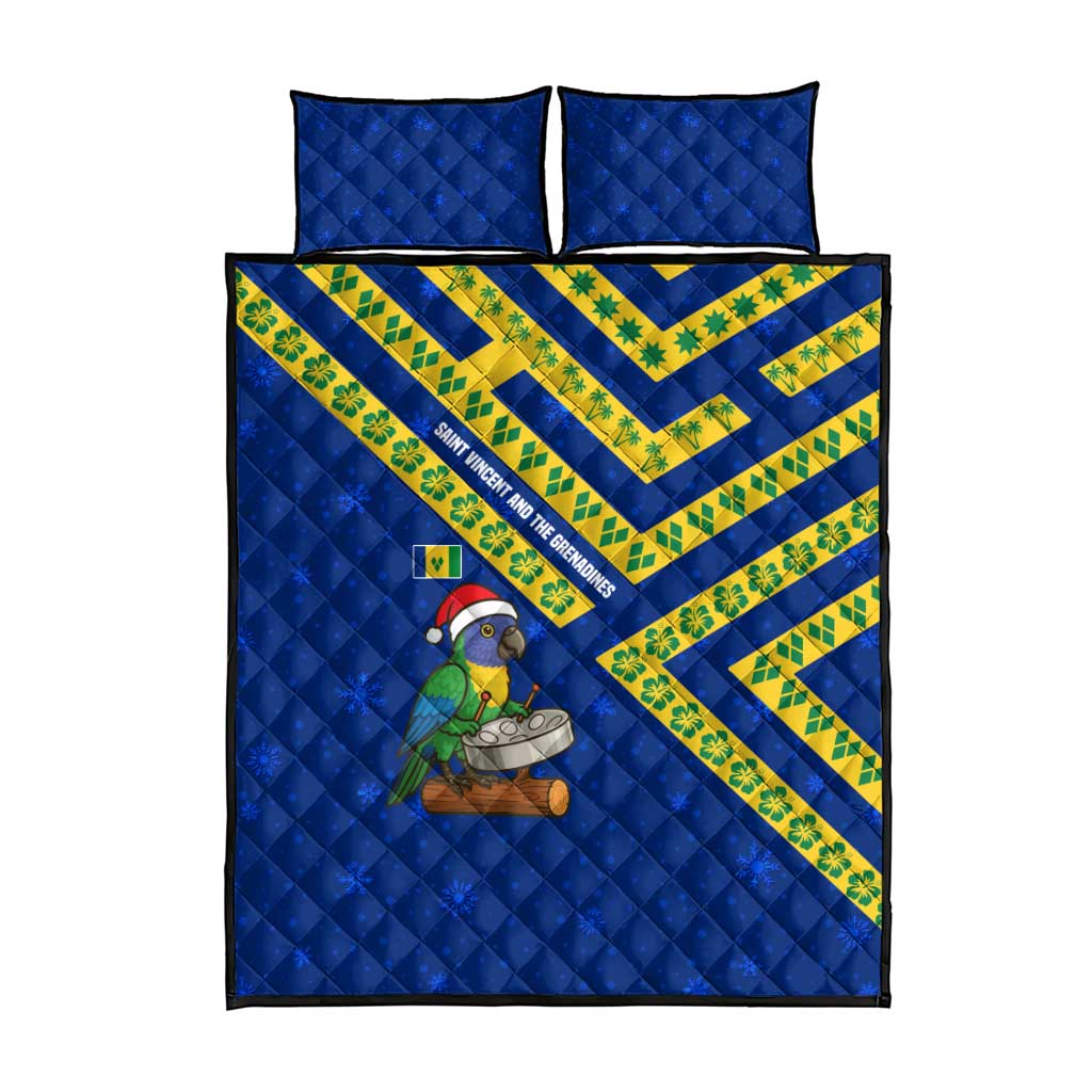 Saint Vincent and the Grenadines Christmas Quilt Bed Set with Parrot Playing Steelpan and Tropical Pattern Design - Wonder Print Shop