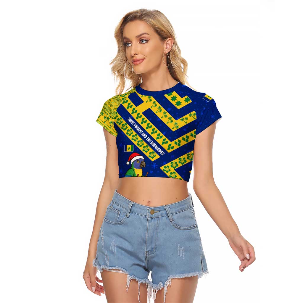 Saint Vincent and the Grenadines Christmas Raglan Cropped T Shirt with Parrot Playing Steelpan and Tropical Pattern Design - Wonder Print Shop