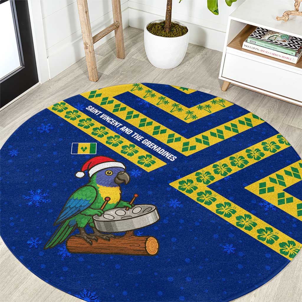 Saint Vincent and the Grenadines Christmas Round Carpet with Parrot Playing Steelpan and Tropical Pattern Design - Wonder Print Shop