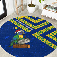Saint Vincent and the Grenadines Christmas Round Carpet with Parrot Playing Steelpan and Tropical Pattern Design - Wonder Print Shop