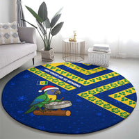 Saint Vincent and the Grenadines Christmas Round Carpet with Parrot Playing Steelpan and Tropical Pattern Design - Wonder Print Shop