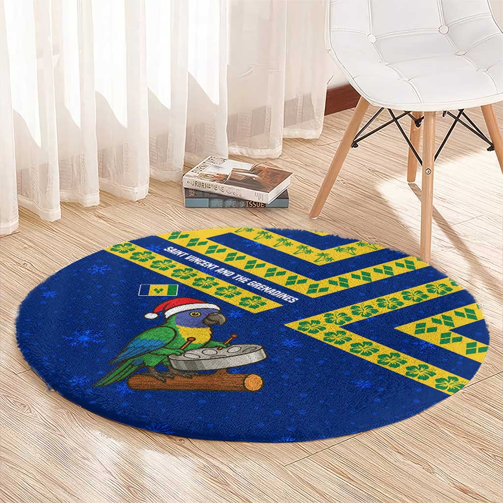 Saint Vincent and the Grenadines Christmas Round Carpet with Parrot Playing Steelpan and Tropical Pattern Design - Wonder Print Shop
