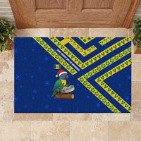 Saint Vincent and the Grenadines Christmas Rubber Doormat with Parrot Playing Steelpan and Tropical Pattern Design - Wonder Print Shop