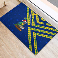 Saint Vincent and the Grenadines Christmas Rubber Doormat with Parrot Playing Steelpan and Tropical Pattern Design - Wonder Print Shop