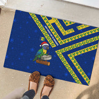 Saint Vincent and the Grenadines Christmas Rubber Doormat with Parrot Playing Steelpan and Tropical Pattern Design - Wonder Print Shop