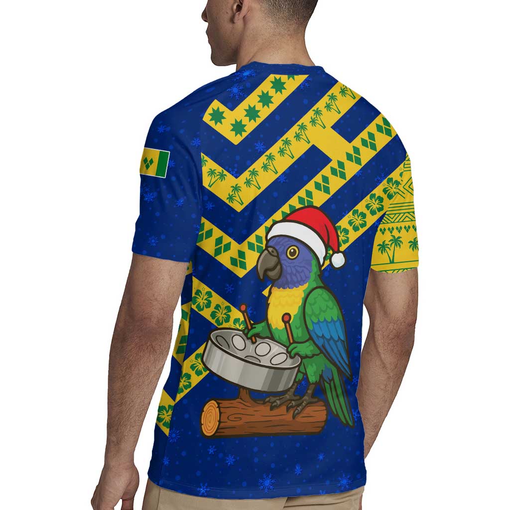 Saint Vincent and the Grenadines Christmas Rugby Jersey with Parrot Playing Steelpan and Tropical Pattern Design - Wonder Print Shop