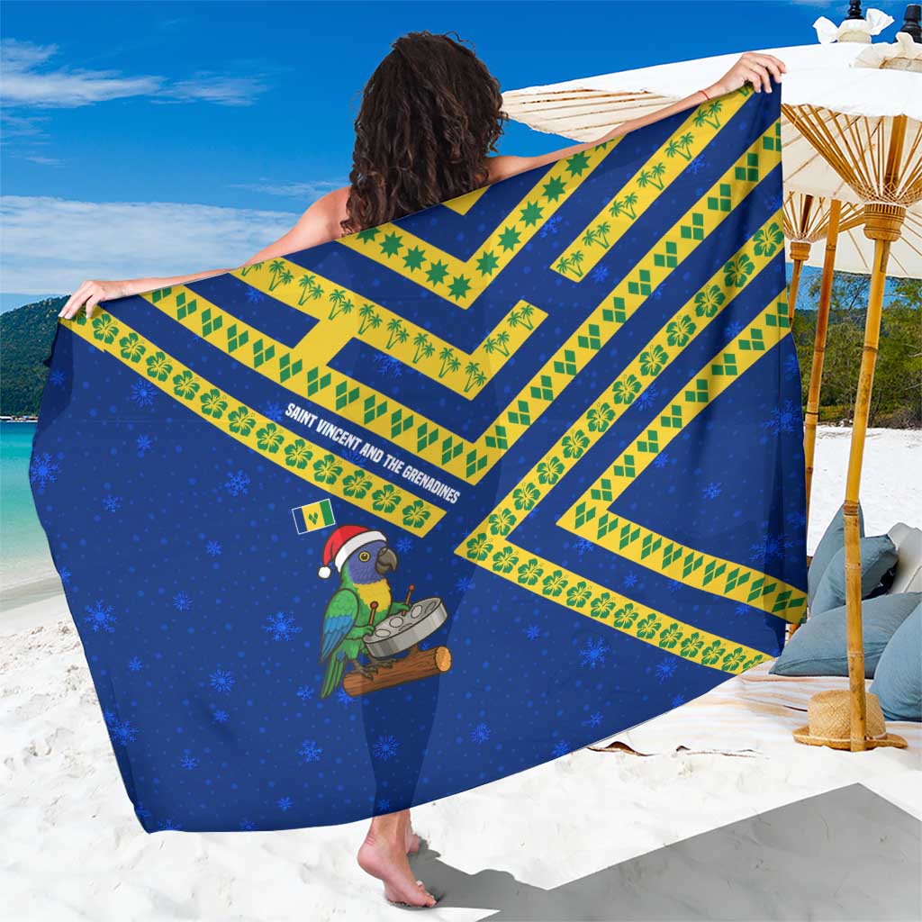 Saint Vincent and the Grenadines Christmas Sarong with Parrot Playing Steelpan and Tropical Pattern Design - Wonder Print Shop