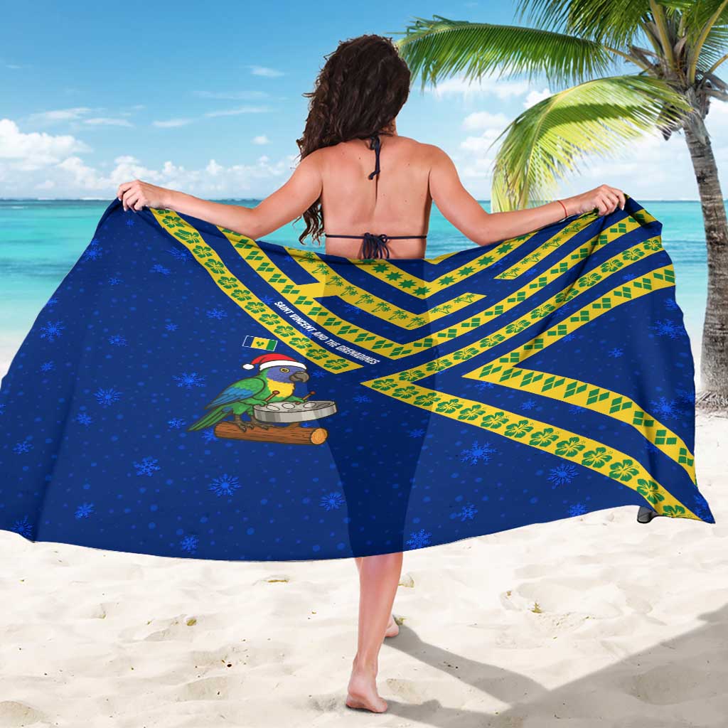 Saint Vincent and the Grenadines Christmas Sarong with Parrot Playing Steelpan and Tropical Pattern Design - Wonder Print Shop