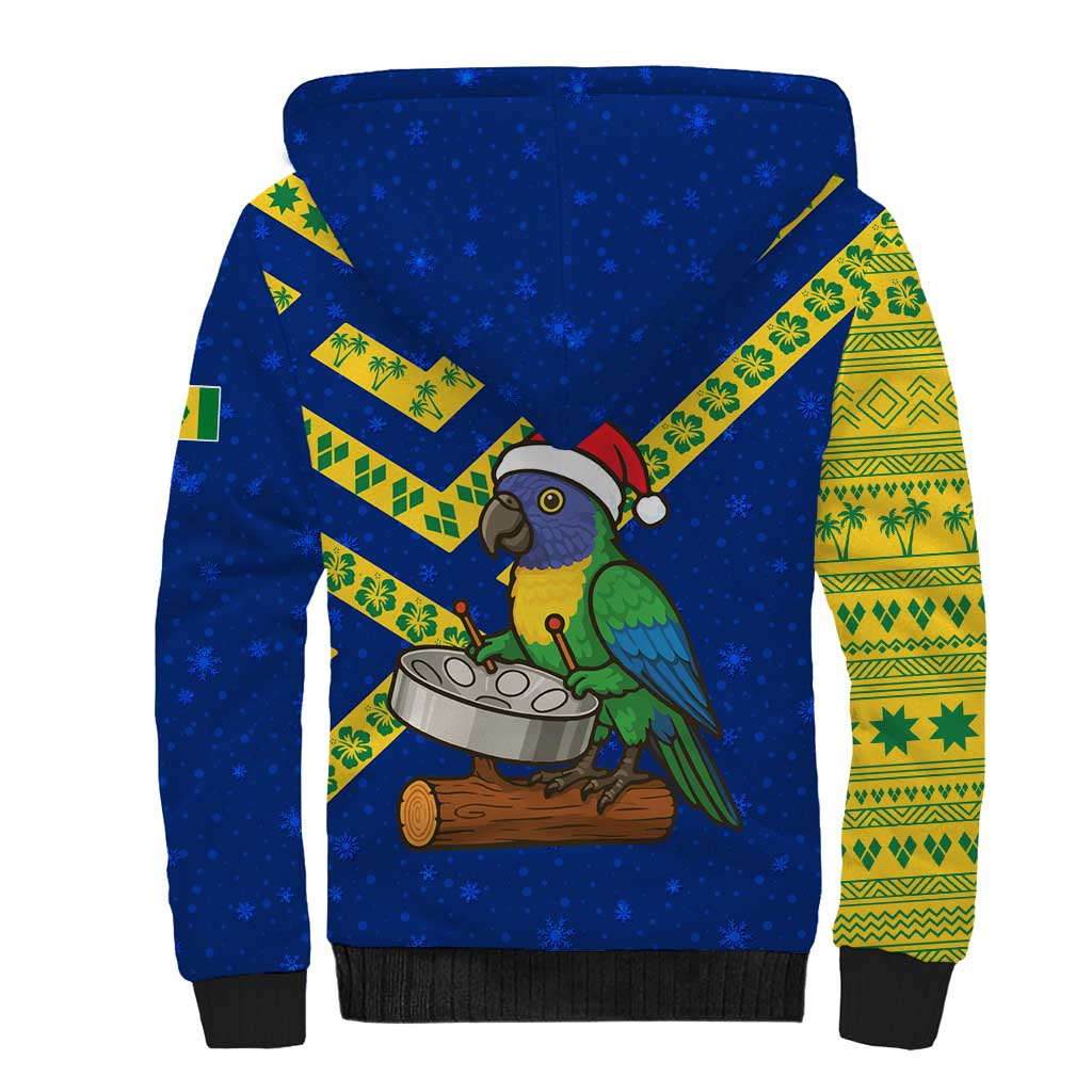 Saint Vincent and the Grenadines Christmas Sherpa Hoodie with Parrot Playing Steelpan and Tropical Pattern Design - Wonder Print Shop