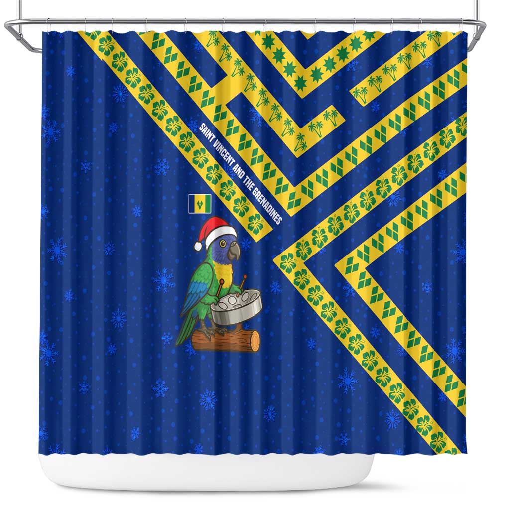 Saint Vincent and the Grenadines Christmas Shower Curtain with Parrot Playing Steelpan and Tropical Pattern Design - Wonder Print Shop