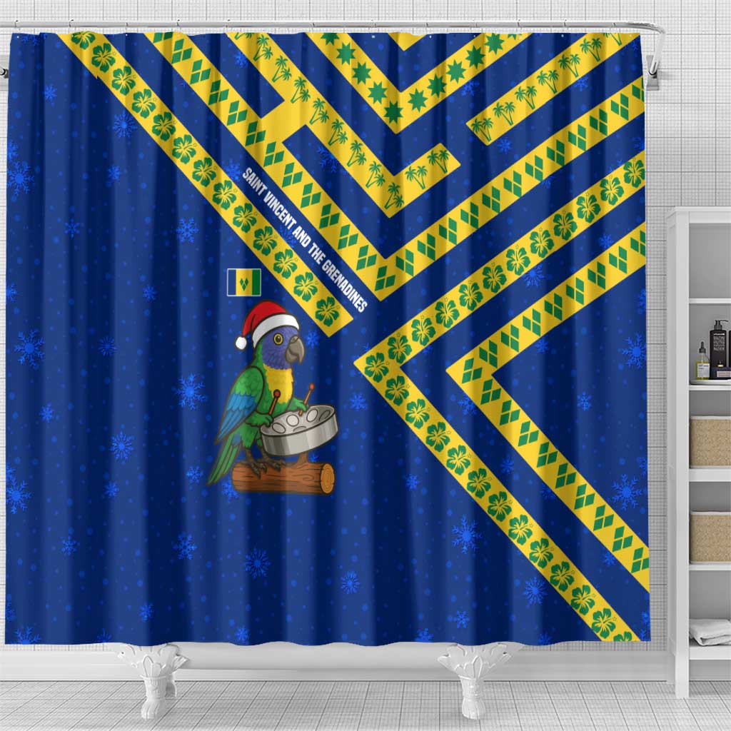 Saint Vincent and the Grenadines Christmas Shower Curtain with Parrot Playing Steelpan and Tropical Pattern Design - Wonder Print Shop