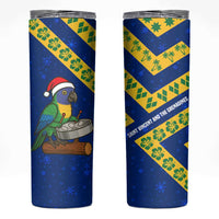 Saint Vincent and the Grenadines Christmas Skinny Tumbler with Parrot Playing Steelpan and Tropical Pattern Design - Wonder Print Shop
