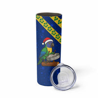 Saint Vincent and the Grenadines Christmas Skinny Tumbler with Parrot Playing Steelpan and Tropical Pattern Design - Wonder Print Shop