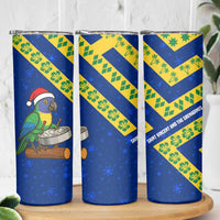 Saint Vincent and the Grenadines Christmas Skinny Tumbler with Parrot Playing Steelpan and Tropical Pattern Design - Wonder Print Shop
