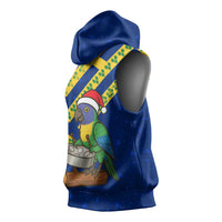 Saint Vincent and the Grenadines Christmas Sleeveless Hoodie with Parrot Playing Steelpan and Tropical Pattern Design - Wonder Print Shop
