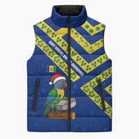 Saint Vincent and the Grenadines Christmas Sleeveless Puffer Jacket with Parrot Playing Steelpan and Tropical Pattern Design - Wonder Print Shop