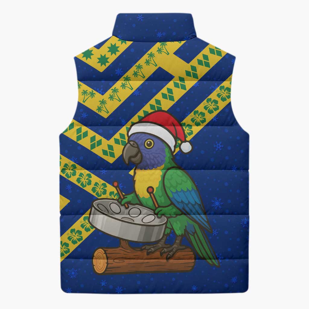 Saint Vincent and the Grenadines Christmas Sleeveless Puffer Jacket with Parrot Playing Steelpan and Tropical Pattern Design - Wonder Print Shop