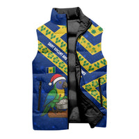 Saint Vincent and the Grenadines Christmas Sleeveless Puffer Jacket with Parrot Playing Steelpan and Tropical Pattern Design - Wonder Print Shop