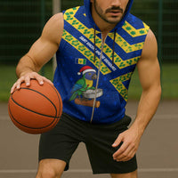 Saint Vincent and the Grenadines Christmas Sleeveless Zip Hoodie with Parrot Playing Steelpan and Tropical Pattern Design - Wonder Print Shop