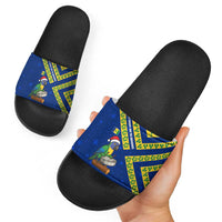 Saint Vincent and the Grenadines Christmas Slide Sandals with Parrot Playing Steelpan and Tropical Pattern Design - Wonder Print Shop