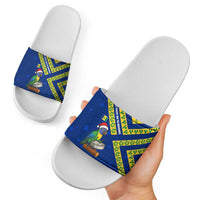 Saint Vincent and the Grenadines Christmas Slide Sandals with Parrot Playing Steelpan and Tropical Pattern Design - Wonder Print Shop