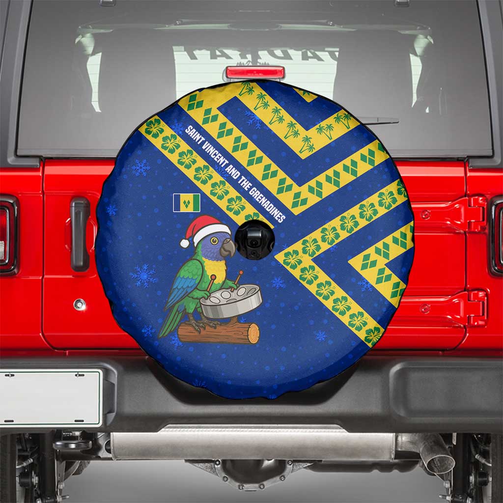 Saint Vincent and the Grenadines Christmas Spare Tire Cover with Parrot Playing Steelpan and Tropical Pattern Design - Wonder Print Shop