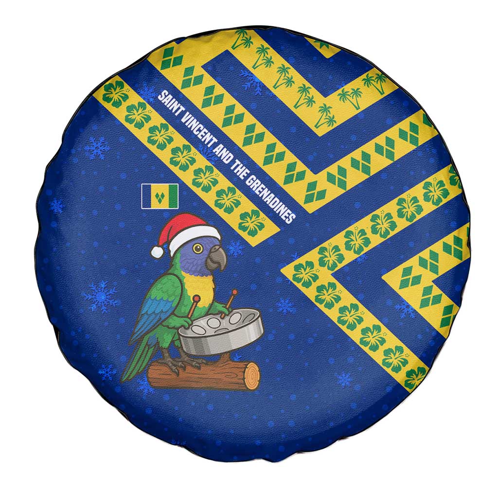 Saint Vincent and the Grenadines Christmas Spare Tire Cover with Parrot Playing Steelpan and Tropical Pattern Design - Wonder Print Shop