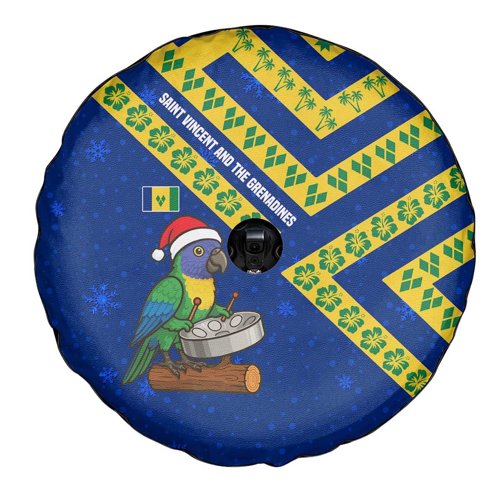 Saint Vincent and the Grenadines Christmas Spare Tire Cover with Parrot Playing Steelpan and Tropical Pattern Design - Wonder Print Shop