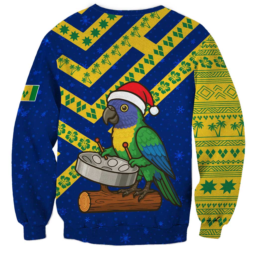 Saint Vincent and the Grenadines Christmas Sweatshirt with Parrot Playing Steelpan and Tropical Pattern Design - Wonder Print Shop
