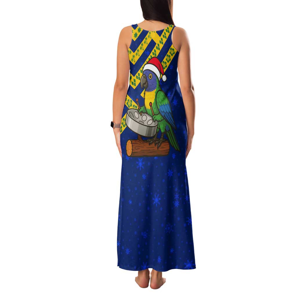 Saint Vincent and the Grenadines Christmas Tank Maxi Dress with Parrot Playing Steelpan and Tropical Pattern Design - Wonder Print Shop