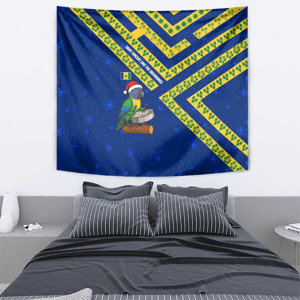 Saint Vincent and the Grenadines Christmas Tapestry with Parrot Playing Steelpan and Tropical Pattern Design - Wonder Print Shop