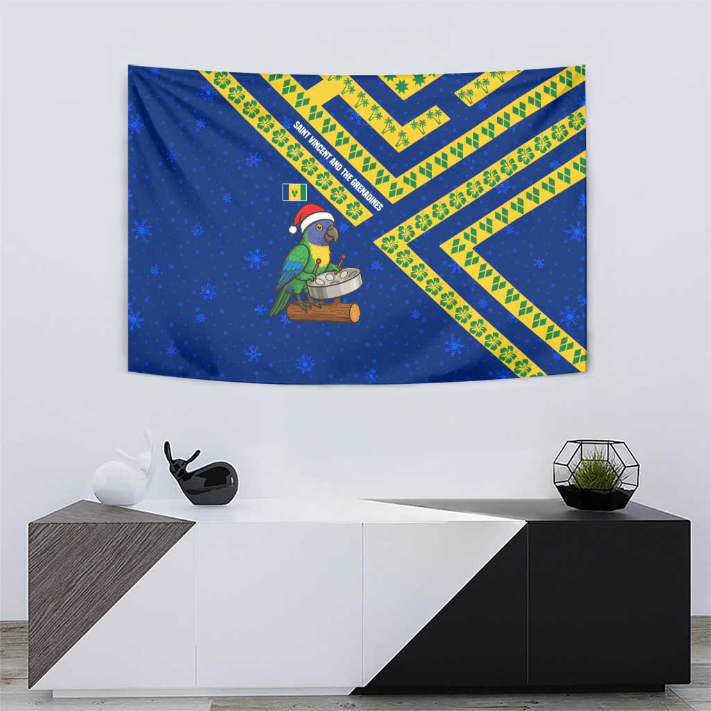 Saint Vincent and the Grenadines Christmas Tapestry with Parrot Playing Steelpan and Tropical Pattern Design - Wonder Print Shop