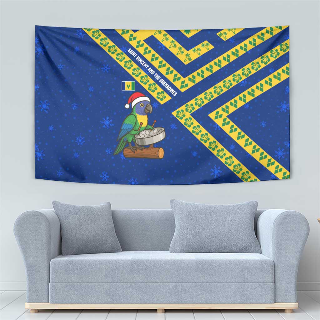 Saint Vincent and the Grenadines Christmas Tapestry with Parrot Playing Steelpan and Tropical Pattern Design - Wonder Print Shop