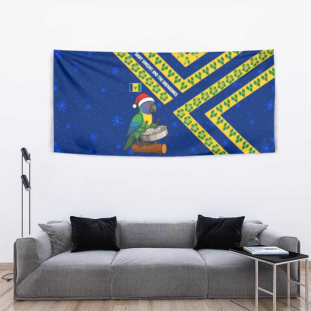 Saint Vincent and the Grenadines Christmas Tapestry with Parrot Playing Steelpan and Tropical Pattern Design - Wonder Print Shop