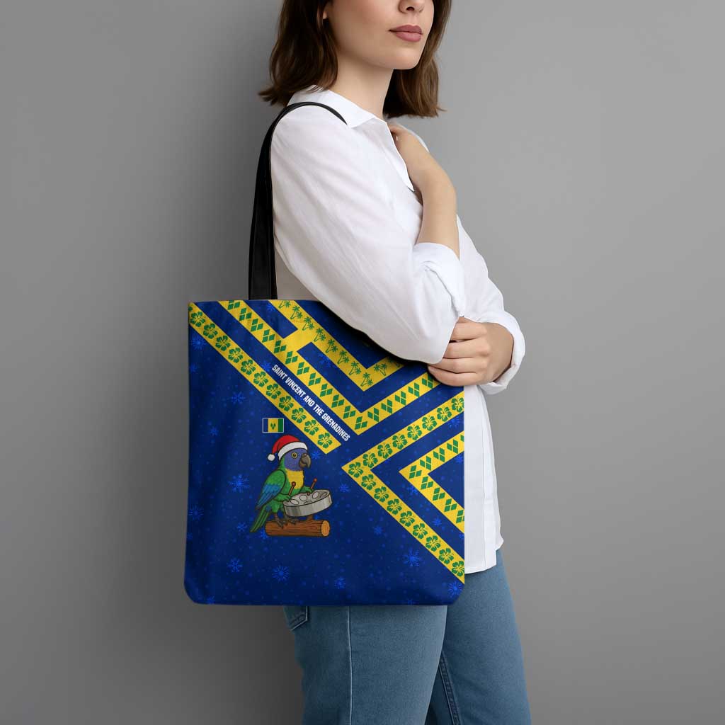 Saint Vincent and the Grenadines Christmas Tote Bag with Parrot Playing Steelpan and Tropical Pattern Design - Wonder Print Shop