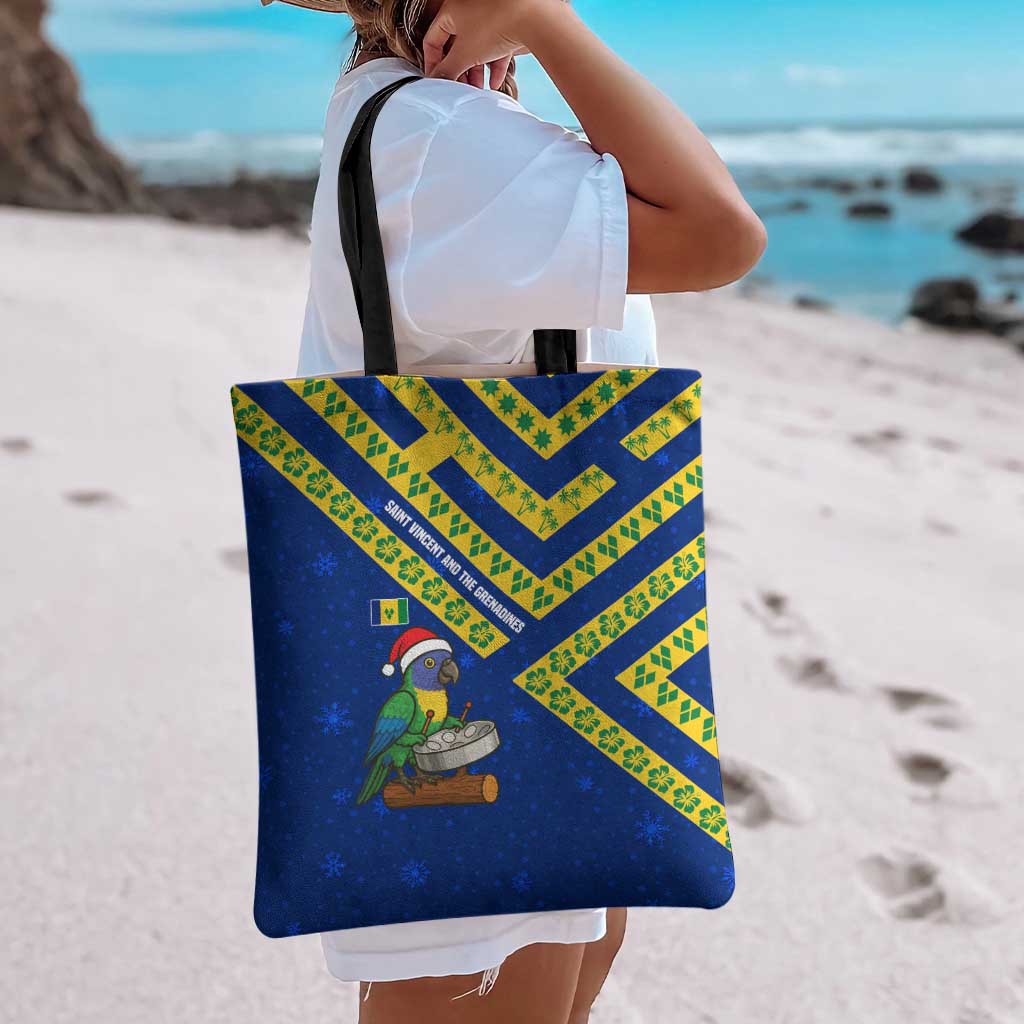 Saint Vincent and the Grenadines Christmas Tote Bag with Parrot Playing Steelpan and Tropical Pattern Design - Wonder Print Shop