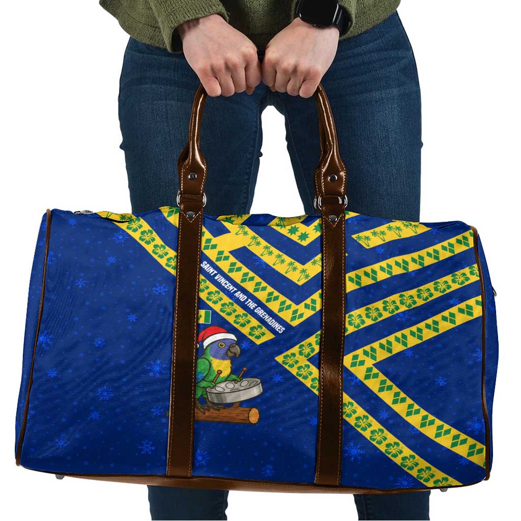 Saint Vincent and the Grenadines Christmas Travel Bag with Parrot Playing Steelpan and Tropical Pattern Design - Wonder Print Shop