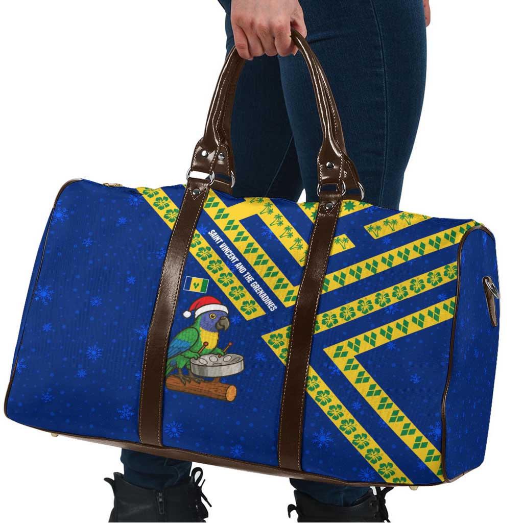 Saint Vincent and the Grenadines Christmas Travel Bag with Parrot Playing Steelpan and Tropical Pattern Design - Wonder Print Shop