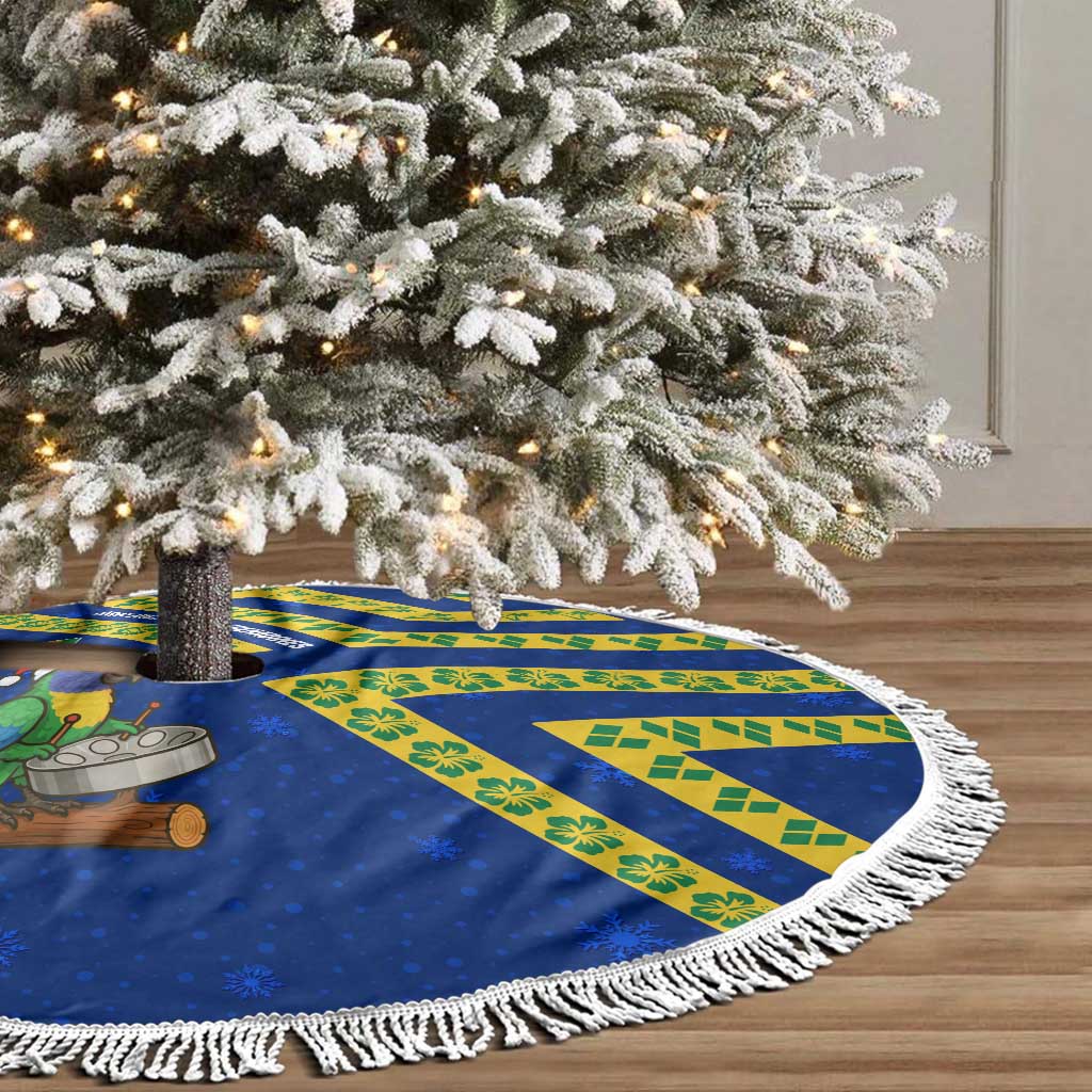Saint Vincent and the Grenadines Christmas Tree Skirt with Parrot Playing Steelpan and Tropical Pattern Design - Wonder Print Shop