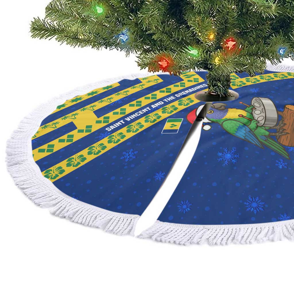 Saint Vincent and the Grenadines Christmas Tree Skirt with Parrot Playing Steelpan and Tropical Pattern Design - Wonder Print Shop
