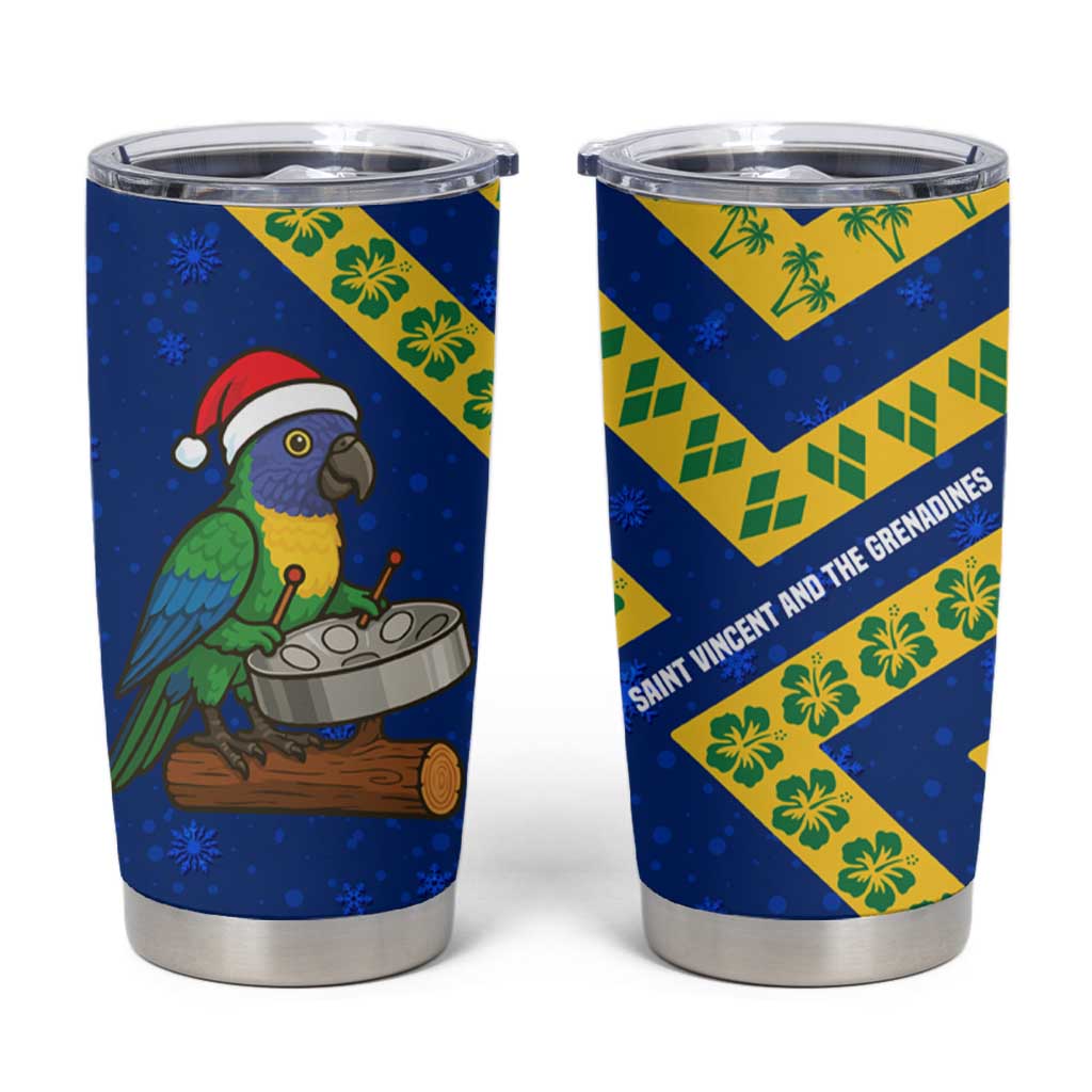 Saint Vincent and the Grenadines Christmas Tumbler Cup with Parrot Playing Steelpan and Tropical Pattern Design - Wonder Print Shop