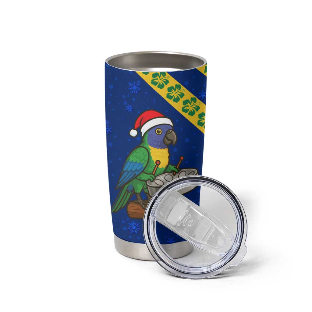 Saint Vincent and the Grenadines Christmas Tumbler Cup with Parrot Playing Steelpan and Tropical Pattern Design - Wonder Print Shop