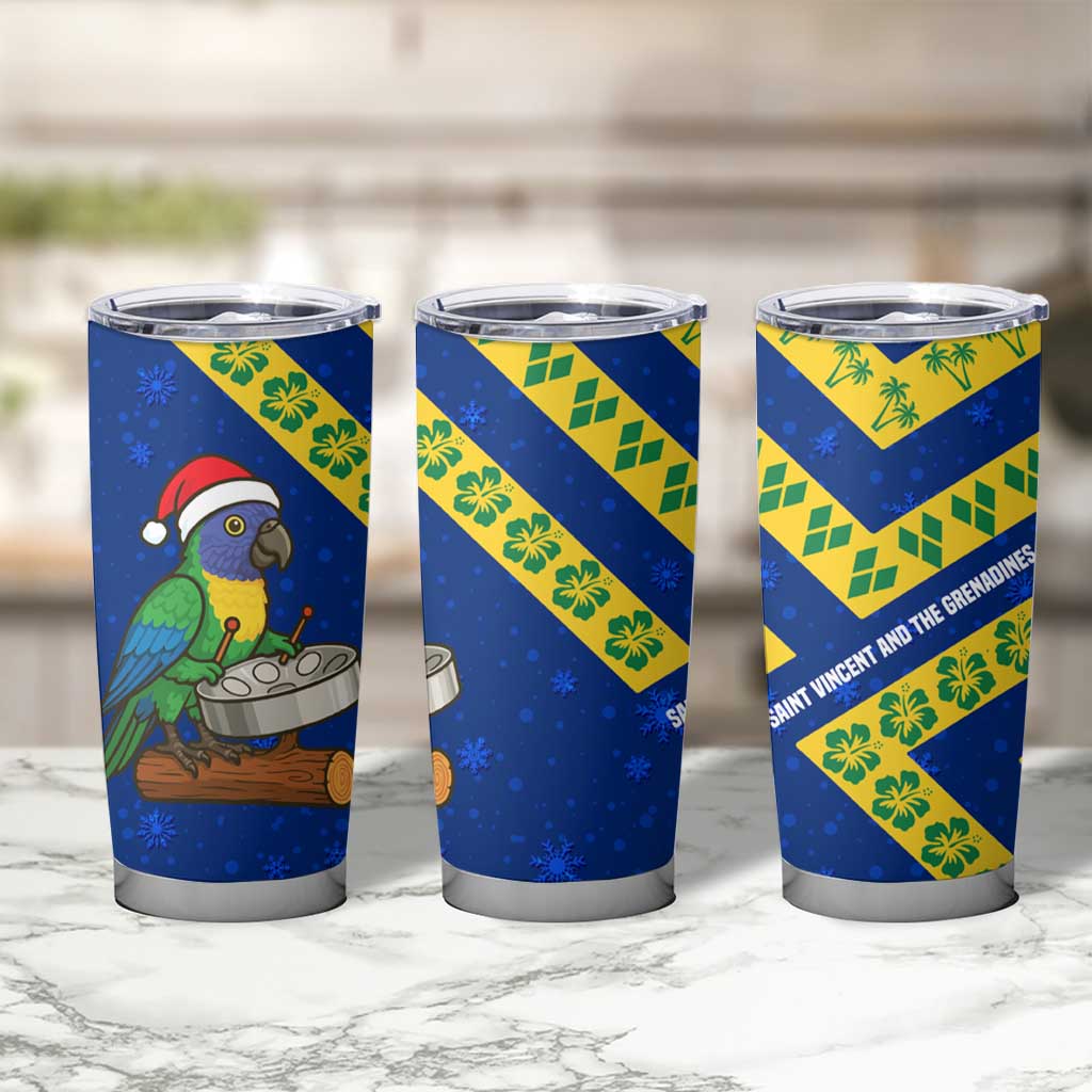 Saint Vincent and the Grenadines Christmas Tumbler Cup with Parrot Playing Steelpan and Tropical Pattern Design - Wonder Print Shop